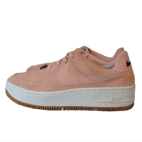 Nike Air Force 1 Sage Low Top Coral Stardust Pink Suede Platform Nike Sneaker 8 - Picture 6 of 12